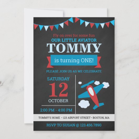 Little Aviator niedlicher Flugzeugabsturz Geburtst Einladung (Vorderseite)