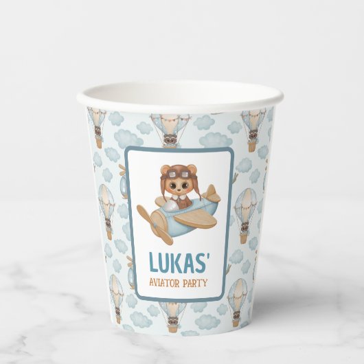 Little Aviator Party Baby Bear Pastel Birthday Pap Pappbecher (Vorderseite)