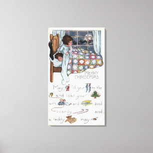 Little Awaken Girl Spies Santa and Sleigh Leinwanddruck