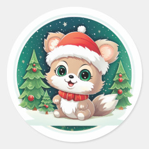 Little Baby Animal Xmas Magic Runder Aufkleber