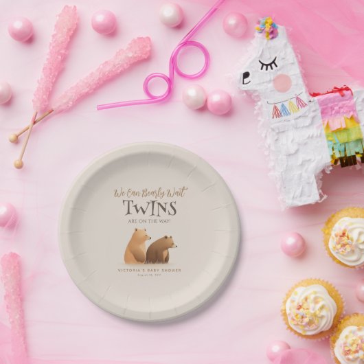 Little Baby Bears Twins Brown Baby Shower Pappteller (Party)