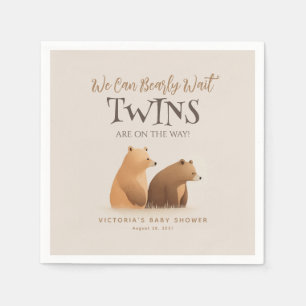 Little Baby Bears Twins Brown Baby Shower Serviette