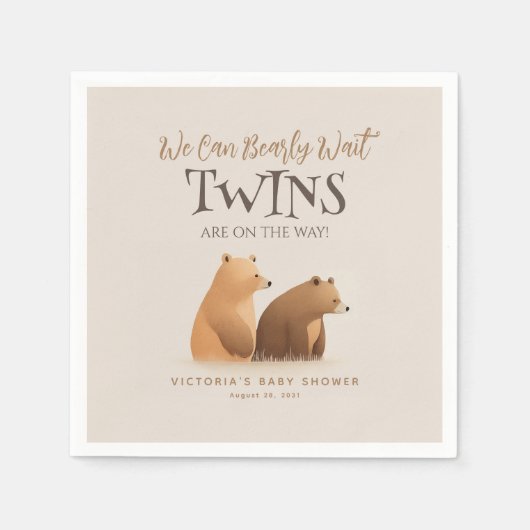Little Baby Bears Twins Brown Baby Shower Serviette (Vorderseite)