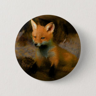 Little Baby Fox Cub Portrait Button