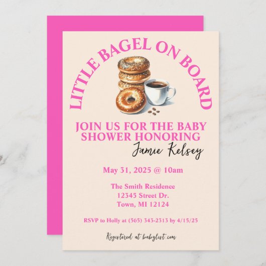 Little Bagel on Board Baby Shower Einladung (Vorne/Hinten)