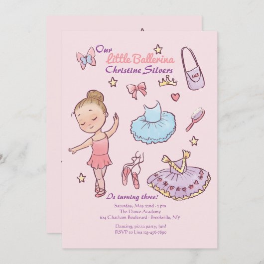 Little Ballerina Einladung (Vorne/Hinten)