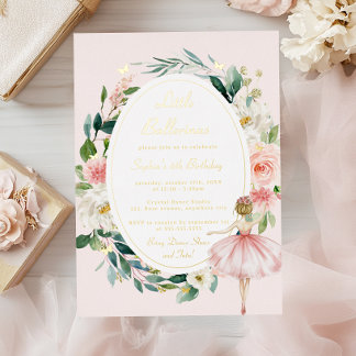 Little Ballerina Gold Butterfly Kindergeburtstag Folieneinladung
