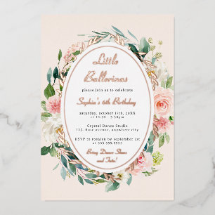 Little Ballerina Kindergeburtstag Rose Gold Floral Folieneinladung