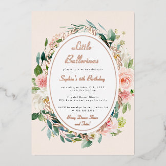 Little Ballerina Kindergeburtstag Rose Gold Floral Folieneinladung