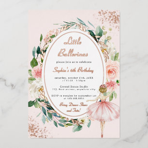 Little Ballerina Rose Gold Floral Kindergeburtstag Folieneinladung