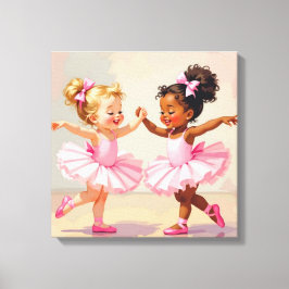 Little Ballerinas Dancing Cute Illustration Leinwanddruck