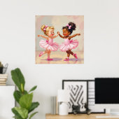 Little Ballerinas Dancing Cute Illustration Poster (Heimbüro)