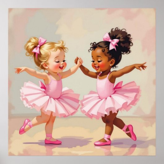 Little Ballerinas Dancing Cute Illustration Poster (Vorne)