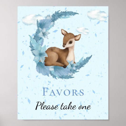 Little Bambi Blue Flowers Wolken Staub Favoriten S Poster (Vorne)