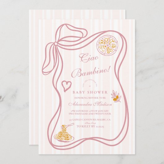 Little Bambina Pink Italienische Babydusche Einladung (Vorne/Hinten)