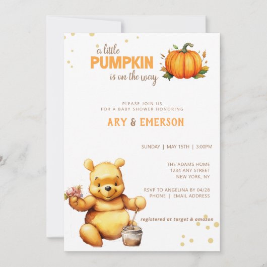 Little Bar Fall Harvest Pumpkin Baby Dusche Einladung (Vorderseite)