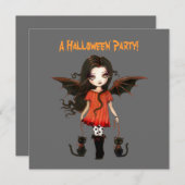 Little Bat Girl Vampire Gothic Cats Halloween Einladung (Vorne/Hinten)