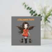 Little Bat Girl Vampire Gothic Cats Halloween Einladung (Stehend Vorderseite)