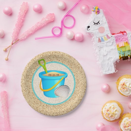 Little Beach Baby Aquamarin Pail and Shovel Baby D Pappteller (Party)