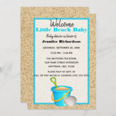 Little Beach Baby Aquamarin Sand Pail Baby Dusche Einladung (Vorne/Hinten)