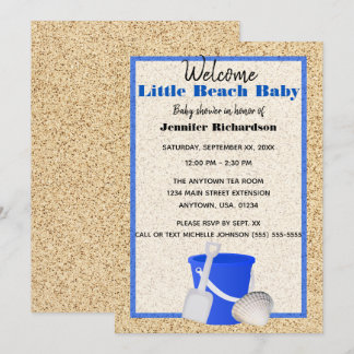 Little Beach Baby Blue Sand Pail Baby Dusche Einladung