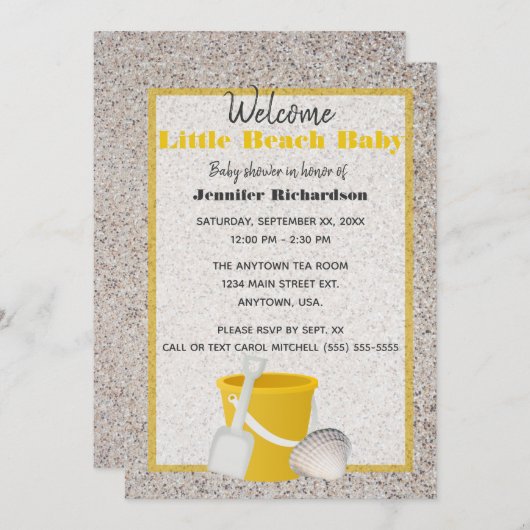 Little Beach Baby Shovel and Pail Baby Shower Einladung (Vorne/Hinten)