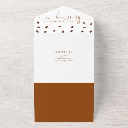 Little Bean Brewing Coffee Baby Shower All In One Einladung (Außenbereich)