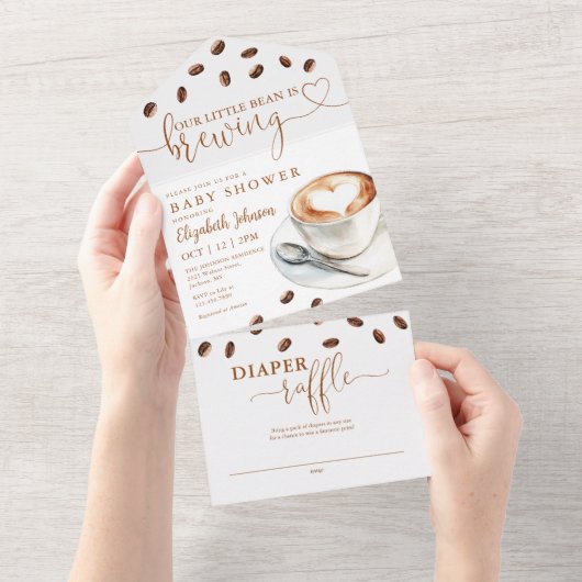 Little Bean Brewing Coffee Baby Shower All In One Einladung (Abreißen)