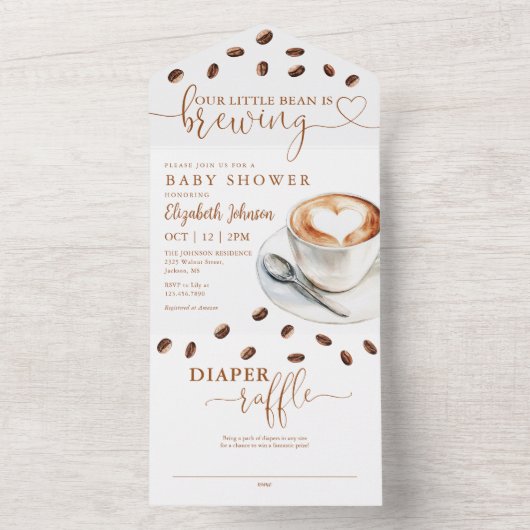 Little Bean Brewing Coffee Baby Shower All In One Einladung (Innen Boden)