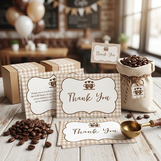 Little Bean Coffee Cup  - Braunes Gingham Dankeskarte