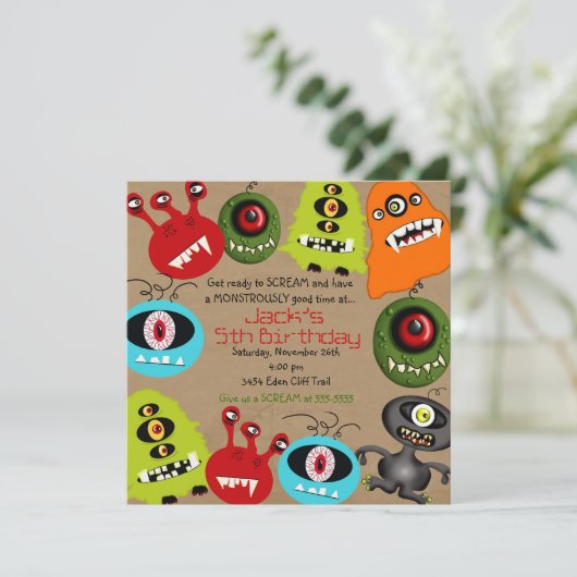 Little Beane Monsters Einladung (Stehend Vorderseite)