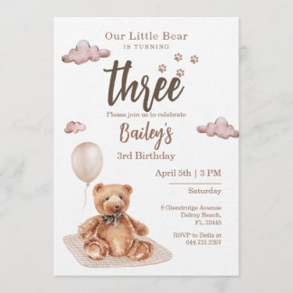 Little Bear Any Age Birthday Invitation Einladung