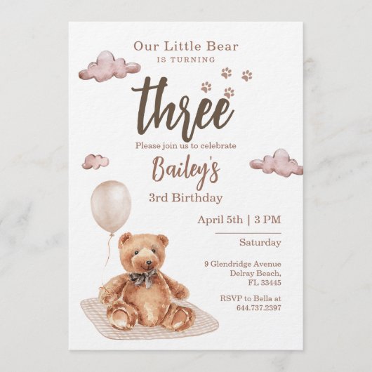 Little Bear Any Age Birthday Invitation Einladung (Vorderseite)