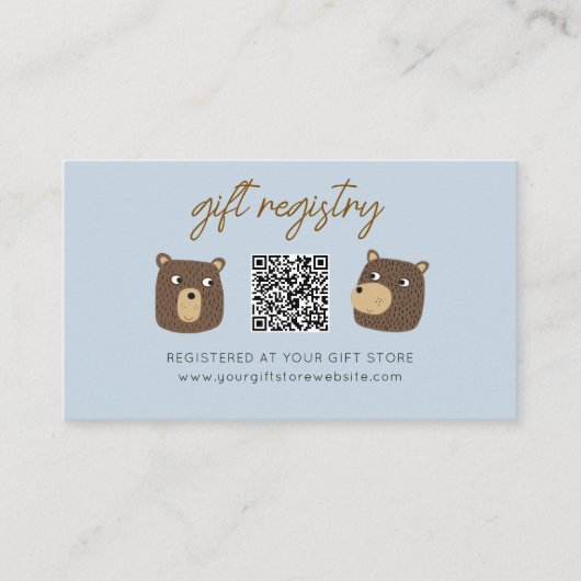 Little Bear Cub Baby Shooting Registry QR Code Begleitkarte (Vorderseite)