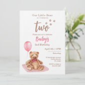 Little Bear Pink Any Age Birthday Invitation Einladung (Stehend Vorderseite)