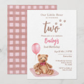 Little Bear Pink Any Age Birthday Invitation Einladung (Vorne/Hinten)