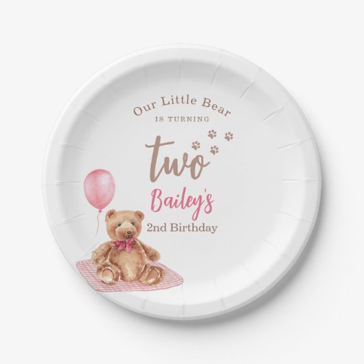 Little Bear Pink Any Age Birthday Pappteller (Vorderseite)