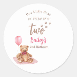 Little Bear Pink Any Age Birthday Runder Aufkleber