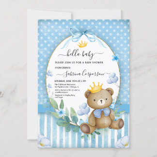 Little Bear Prince Blue Blume Kinderdusche Einladung