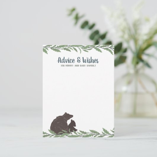 Little Bear Rustic Baby Dusche Wünsche und Hinweiskarte (Stehend Vorderseite)