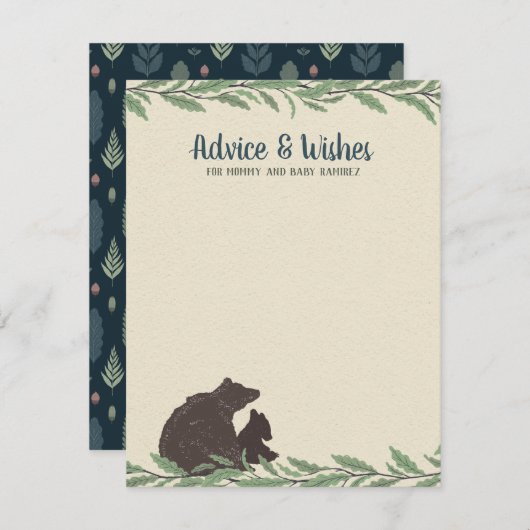 Little Bear Rustic Baby Dusche Wünsche und Hinweiskarte (Vorne/Hinten)