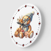 Little bear with fawn in arms winter Christmas Große Wanduhr (Winkel)