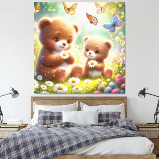 Little Bears Daisies 2 Leinwanddruck (Insitu (Schlafzimmer))