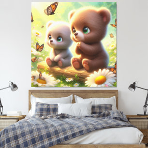 Little Bears Daisies 3 Leinwanddruck
