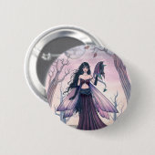 Little Beast Lila Fairy and Dragon Fantasy Art Button (Vorne & Hinten)