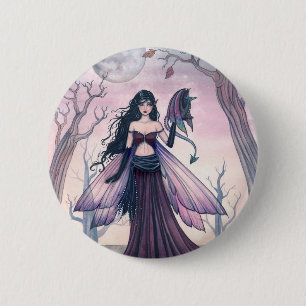 Little Beast Lila Fairy and Dragon Fantasy Art Button