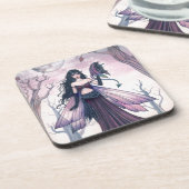 Little Beast Lila Fairy and Dragon Fantasy Art Getränkeuntersetzer (Linke Seite)
