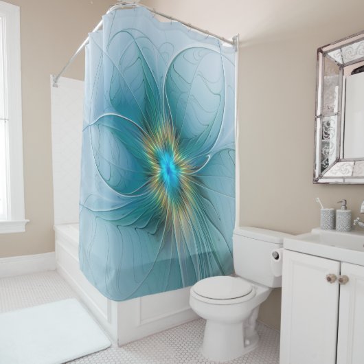 Little Beauty Modern Blue Gold Fractal Art Flower Duschvorhang (Beispiel)