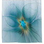 Little Beauty Modern Blue Gold Fractal Art Flower Duschvorhang (Vorderseite)