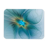 Little Beauty Modern Blue Gold Fractal Art Flower Magnet (Horizontal)